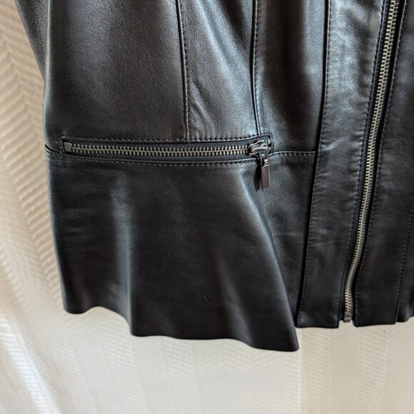 Talbots Black Leather Peplum Zip Jacket Lamb Skin Buttery-Soft Leather Size 14P - Picture 6 of 12